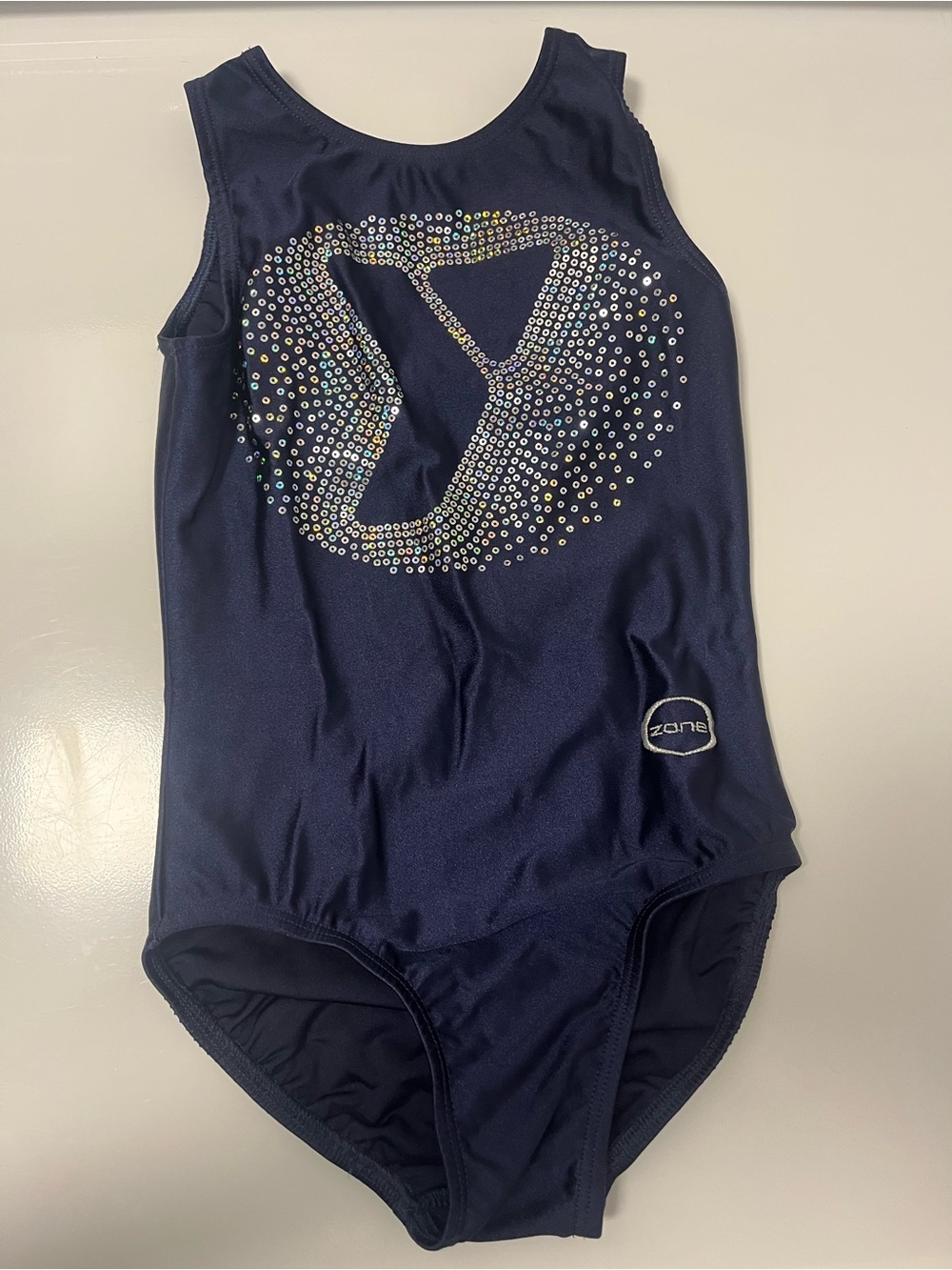 Navy Blue Girls' One-Piece YMCA Ozone Leotard with Sparkle Logo
